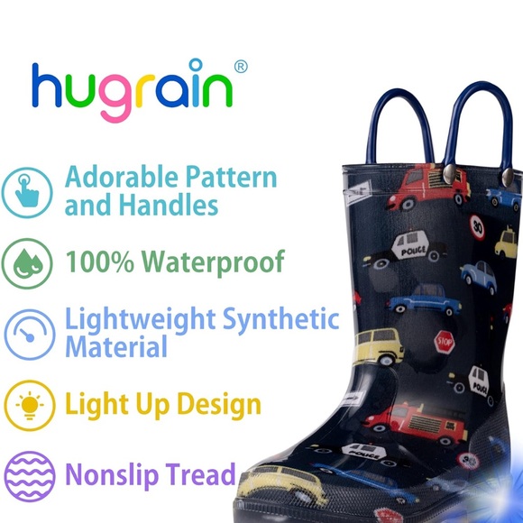 HugRain Light Up Rain Boots for Little Kids 8 toddler - Picture 2 of 5
